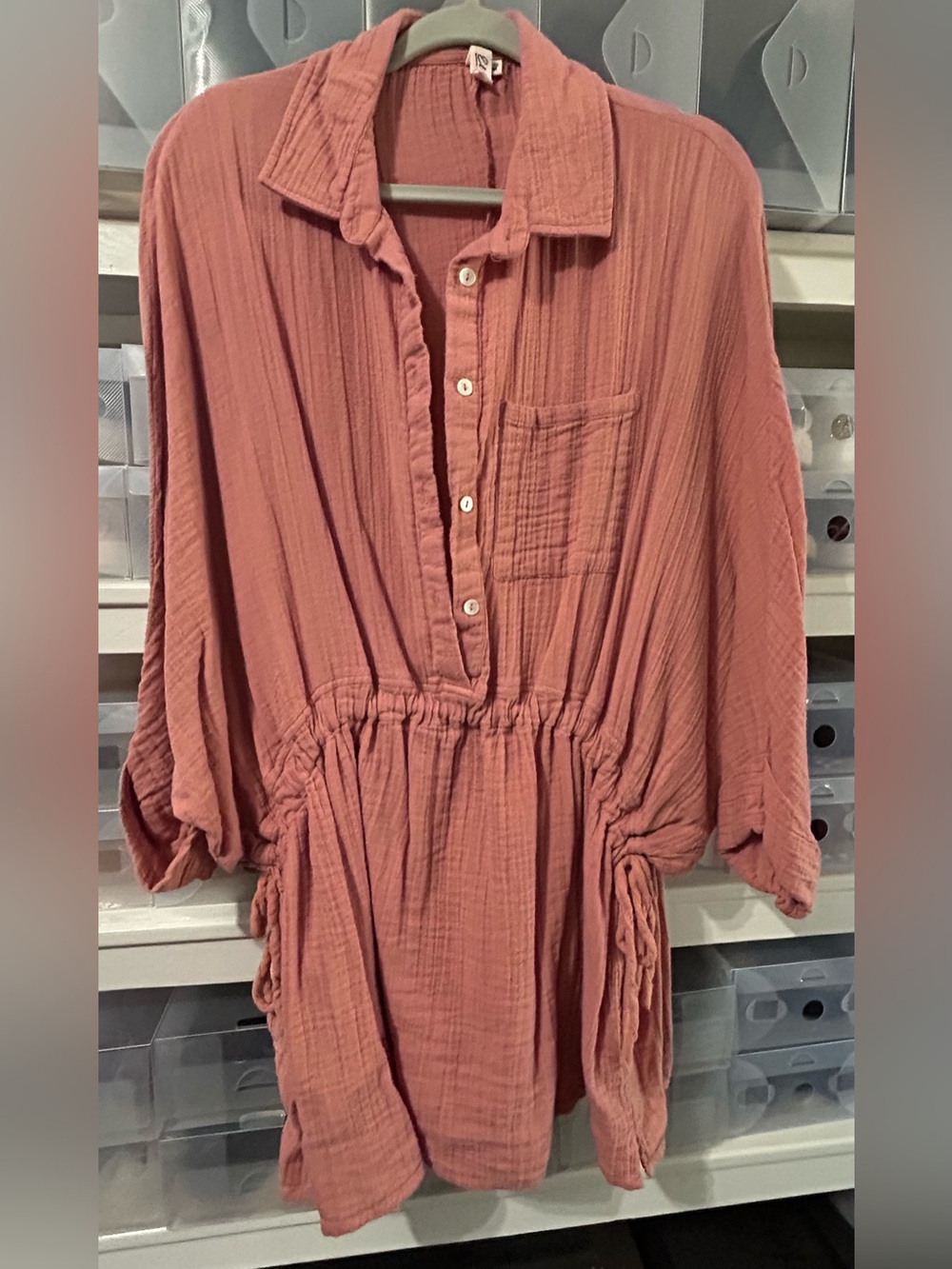 Elan Dusty Rose Button-Front Gauze Tunic